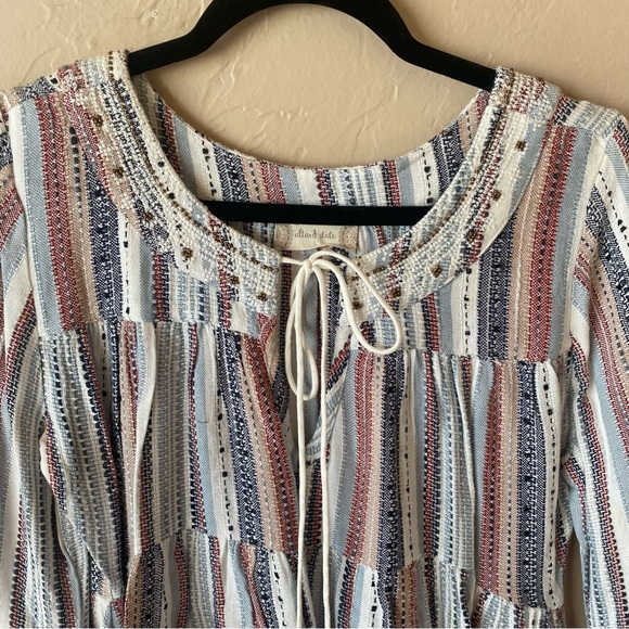 Altar’d State Striped Embellished Bell Sleeve Blouse Top Tie Neck Large Boho - Picture 11 of 13